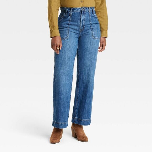 Universal Thread Women's High Waisted Wide Leg Cro Medium Wash - Picture 4 of 4